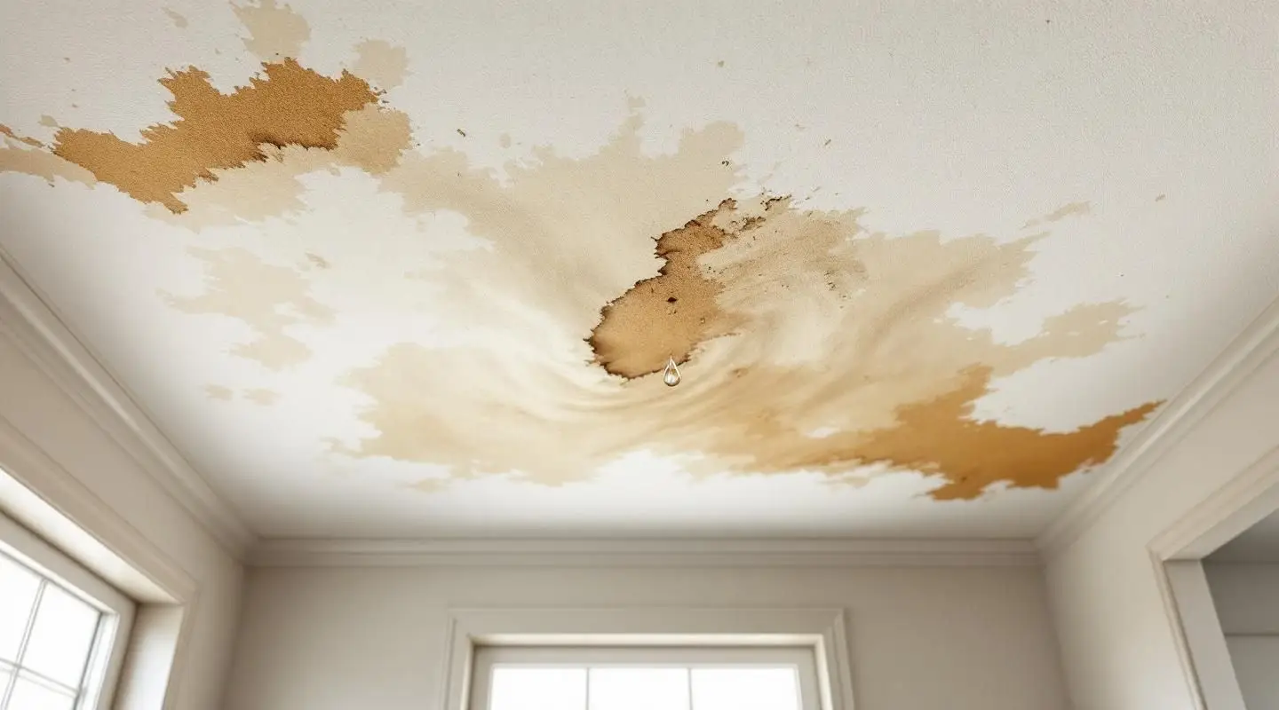 A professional restoration technician using a moisture meter to inspect a water-damaged ceiling in Irvine.