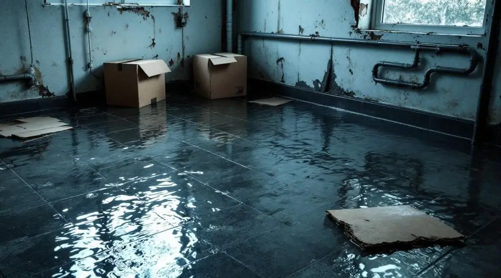 Certified technicians using professional drying equipment for basement flood cleanup in an Irvine residence.