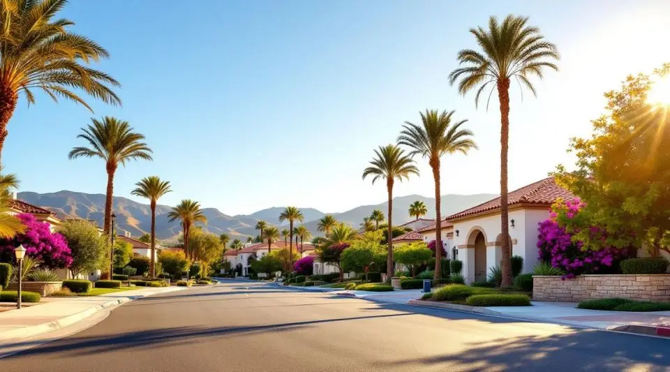 A professional restoration vehicle parked in a quiet Mission Viejo cul-de-sac with Spanish-style homes and palm trees.
