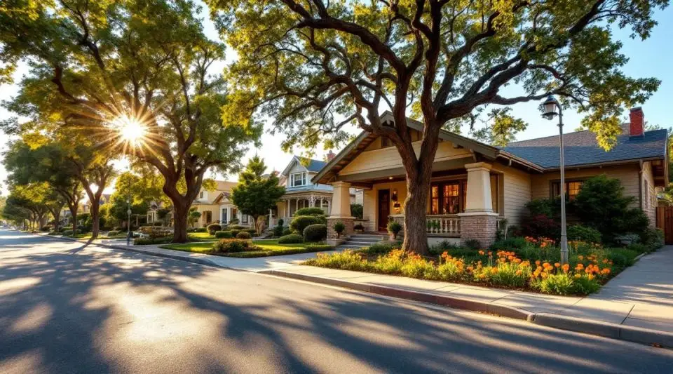 A professional restoration van parked on a residential street in Orange, CA, with historic Victorian homes and palm trees.