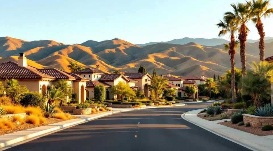 A professional restoration technician assessing a modern Aliso Viejo home near the Town Center at sunset.